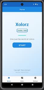 Xolorz home screen — start button and credits display