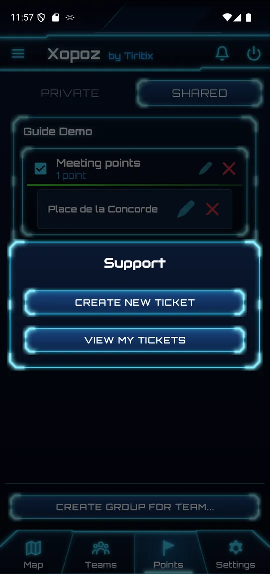 Support dialog with Create New Ticket and View My Tickets buttons