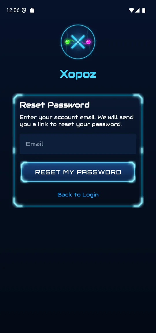 Reset Password screen with an Email field and Reset My Password button