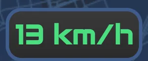 Green speed indicator reading 13 km/h